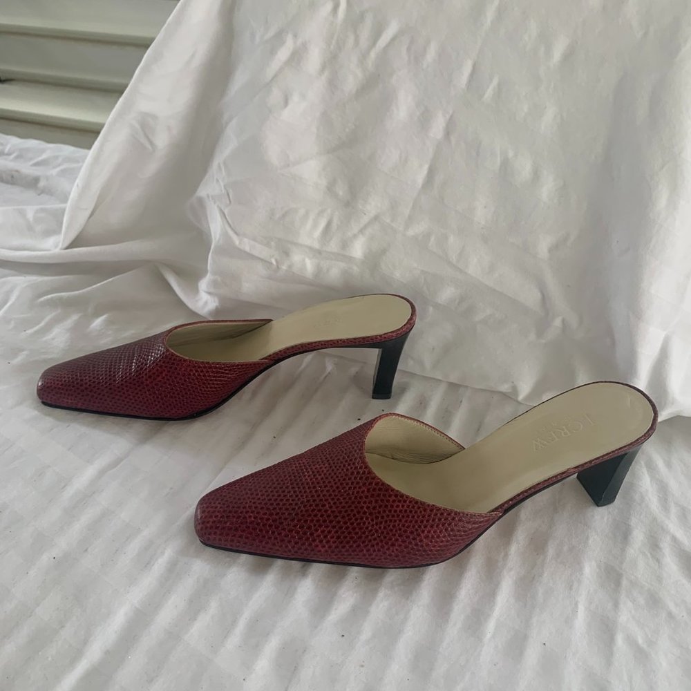 J. Crew Burgundy Leather Mule Heels Size 8